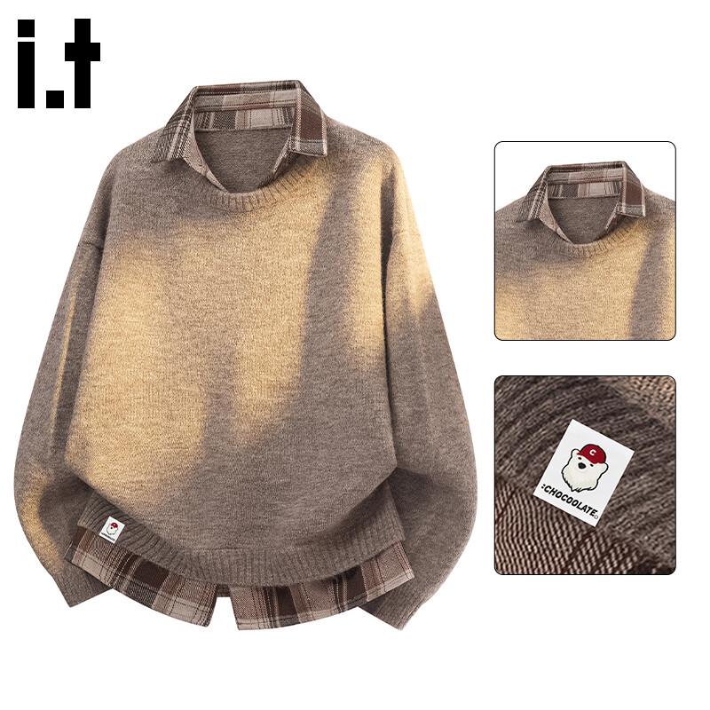 

CHOCOOLATEit Men s Fake Two-Piece Turn-Down Collar Knit Sweater L