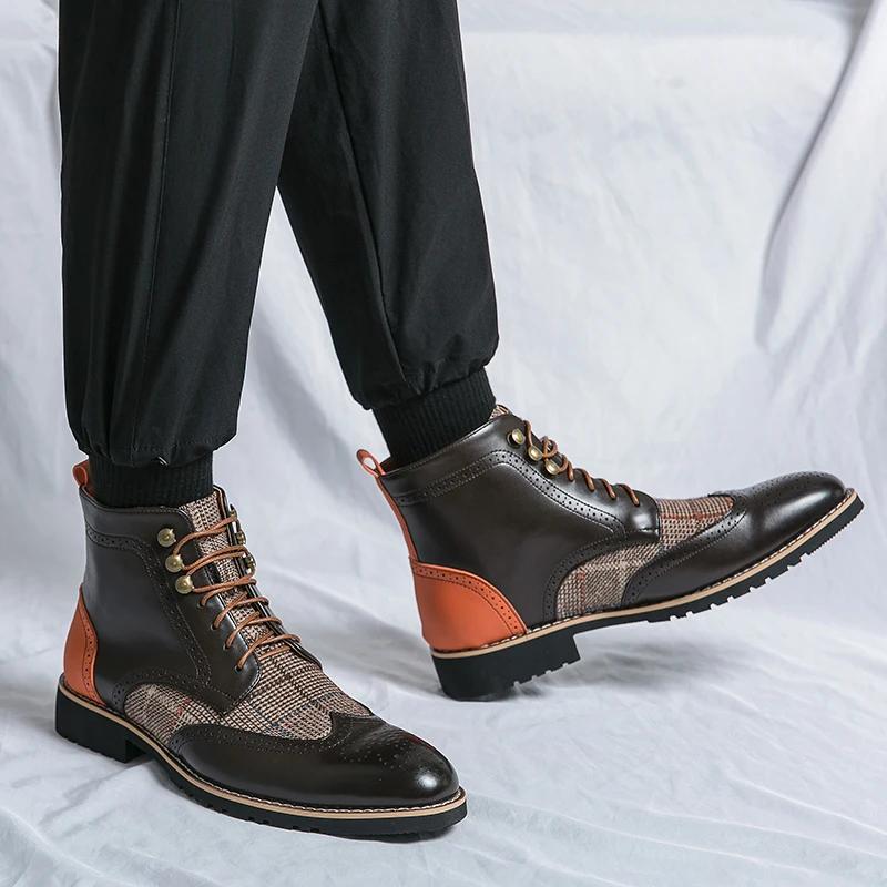 Ankle Boots for Men Brown Business Round Toe Lace-up Pu Mens Boots Size 38-46 Men Shoes