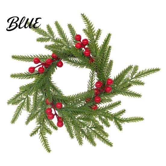 French Country Style Home Accent Christmas Bow Wreath Door Hanger Artificial Pine Candlestick Garland with Ribbon Multiuse Decorative Ring