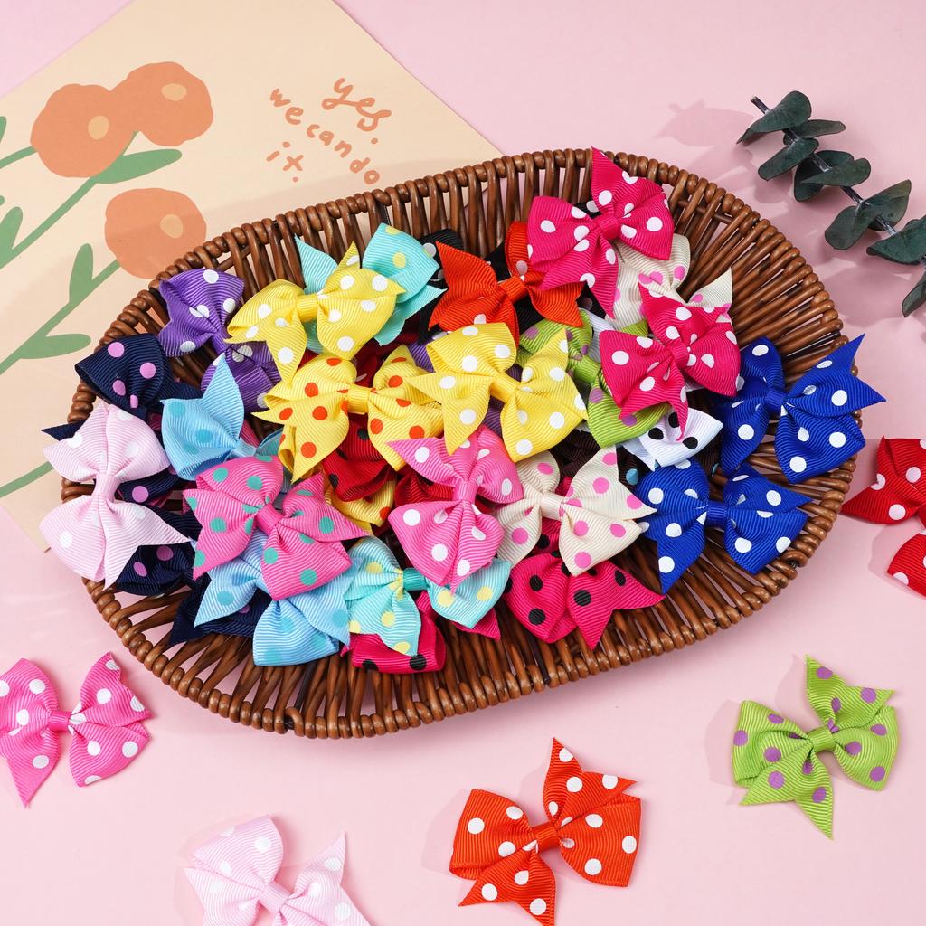 40pcs 2inch Color Ribbon Bows with Dots Hair Clips for Baby Girls Handmade Bowknot Hairpin Barrettes Children's Hair Accessories
