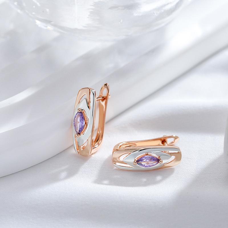 Silver Plated Texture Geometric Purple Zircon Drop Earrings for Women Gold Color Trendy Jewelry Accessories