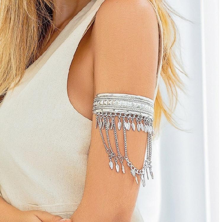Durable Metal Coin Leaf Tassels Arm Cuffs Bracelet Gold Silver Armlet For Everyday Or Special Event
