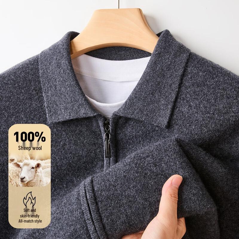 Goldene Chrysantheme Herren Reiner Wolle Full-Zip Strickjacke