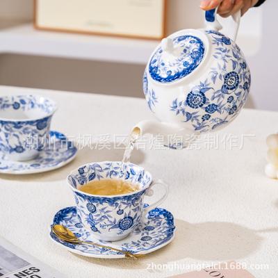 Retro modro-bílý set Modro-bílý porcelánový čajový set Čínská miska s víčkem Konvice Domácí keramický čajový set Dárková krabička Dárek