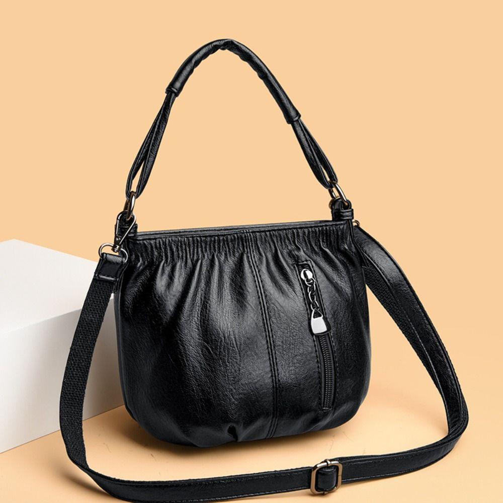 Large-capacity Casual Crossbody Bag Multi-layer Lightweight Leather Small Shoulder Bag Leisure Top Handle Middle Aged Tote Bag