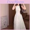 French Summer Jasmine Green Lace Sleeveless Dress With Embroidery For Women