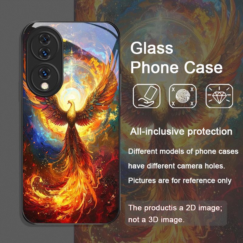 Aesthetic Phoenix Fire Feather Pattern Tempered Glass Phone Case for Huawei Nova 13 Pro 12 11 SE 10 P60 P40 Mate 40 50 60 Cover