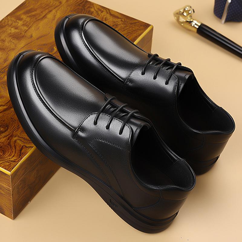 Male Business Formal Wear Casual Shoe Men Breathable Lace Up Leather Shoes Black Soft Leather Soft Bottom Spring Best Man Homme