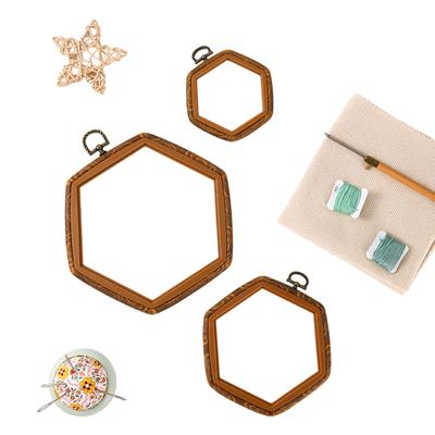 Hexagonal Embroidery Hoop Imitated Wood Display Frame Hexagonal Hoop for DIY Art Craft