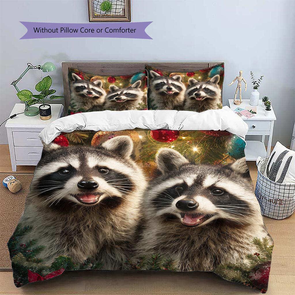 Zwei Waschbären Muster Bettwäsche Heimdekoration Geburtstagsgeschenk (1 Bettbezug + 2 Kissenbezüge, ohne Füllung)