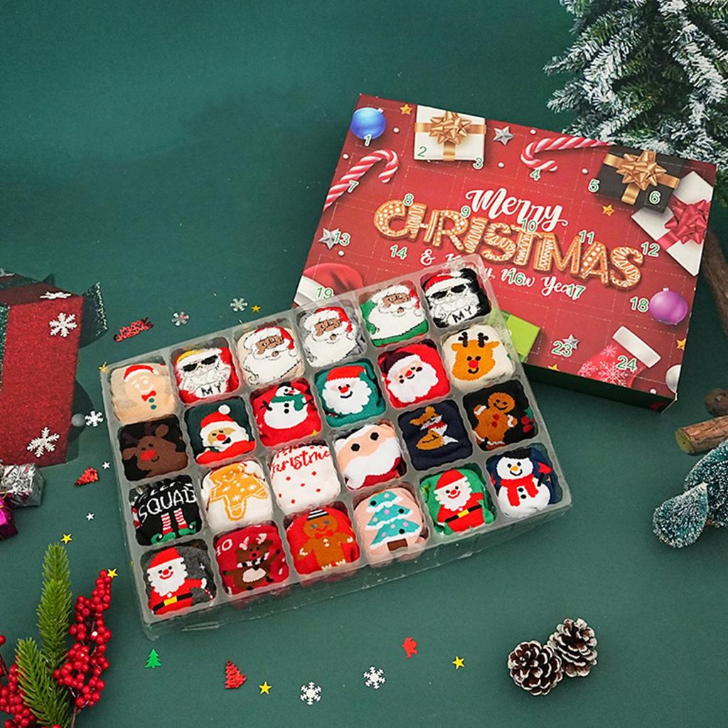 Christmas Advent Socks 24 Days Advent Countdown Calendar 12 Pairs of Soft Crew Socks for Women Men Adults Teens Holiday