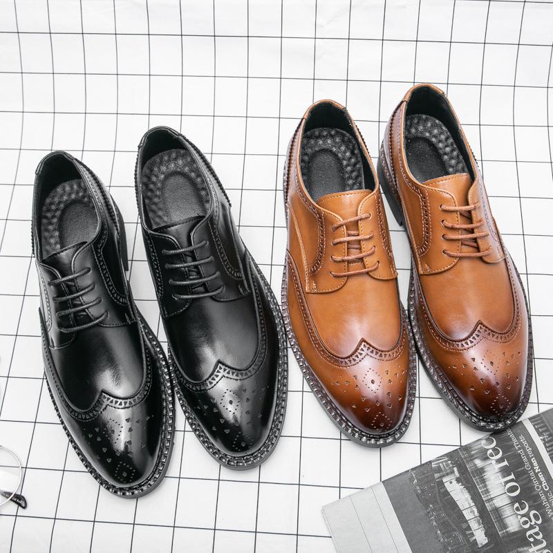 Brock Leder Schuhe eingraviert Britischer Stil Business Freizeit Friseur Hochzeits Bräutigam Schuhe Braun