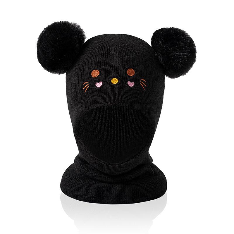Children's Embroidered Cartoon Cat Hat Knitted Warm Baby Hat Autumn Winter Infant Boys and Girls Baby Yarn Hat