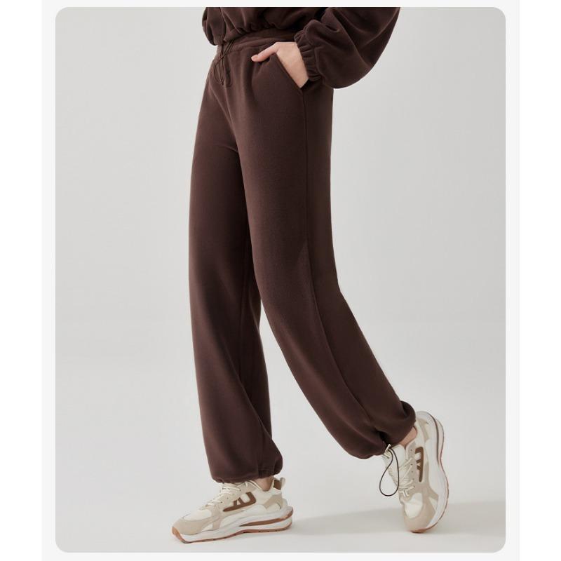 Calças esportivas femininas de inverno acolchoadas, grossas, de pernas largas e retas