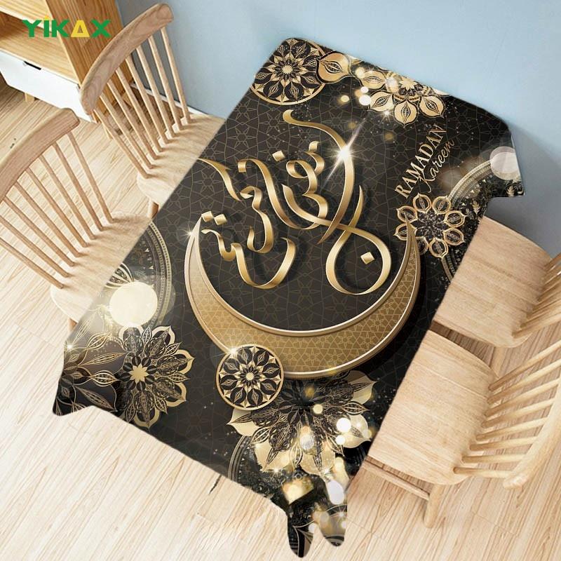 Eid Mubarak Restaurant Decoration Tablecloth Ramadan Decoration Tapestry Flower Islamic Art Rectangular Waterproof Tablecloth