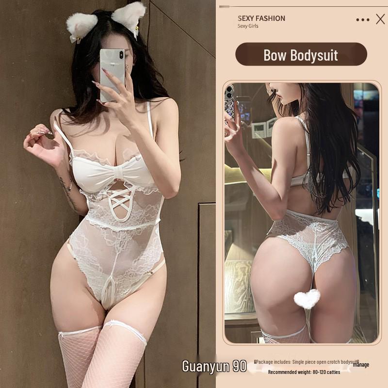 European & American Leopard Lace Hot Uniform Bodysuit with Padded Cups - Seductive & Sexy Lingerie