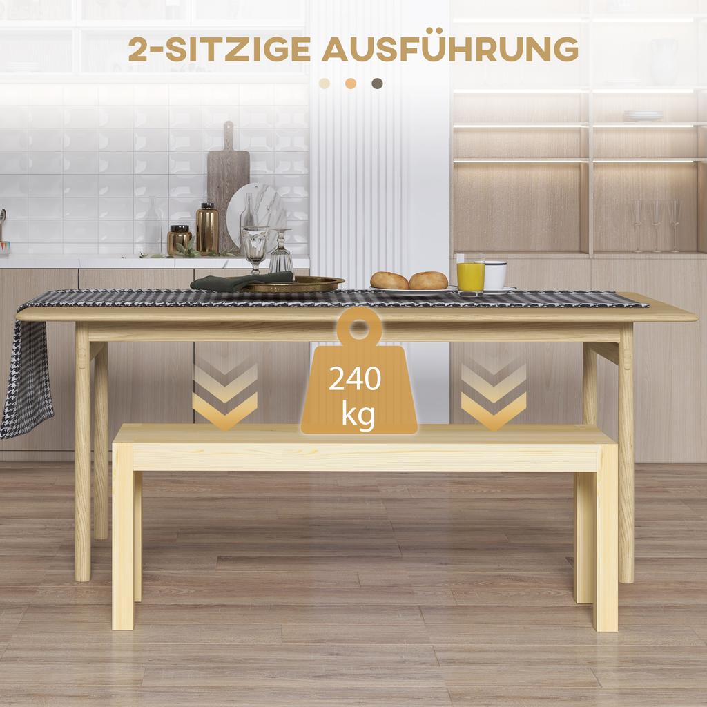 Bank Holzbank Küchenbank, Massivholz, 3-Sitzer Bank, 120 cm x 33 cm x 45 cm, Natur