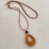 Bohemian Multi Layer Rattan Knit Hollow Water Drop Wood Bead Flower Pendant Necklace For Women Adjustable Rope Chain