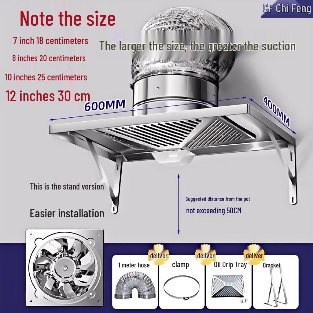High Suction Stainless Steel Kitchen Exhaust Fan & Range Hood for Apartments