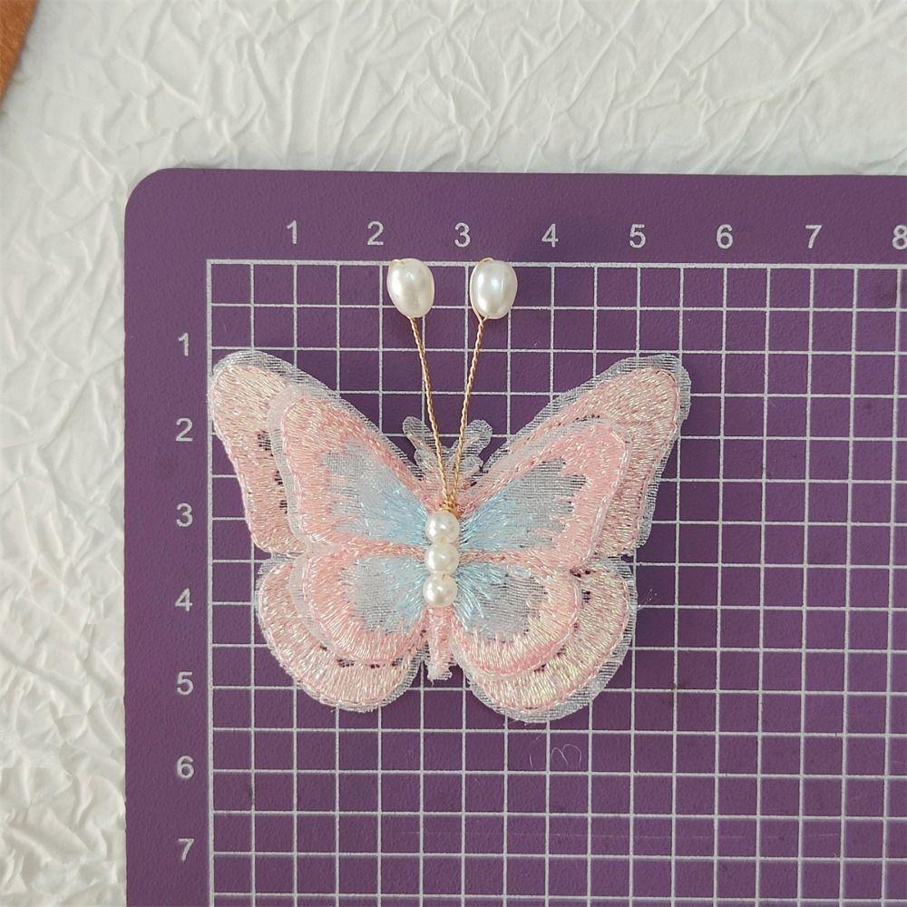 10Pcs 3D Mesh Pearl Butterfly Appliques Double-layer Chinese Style Butterfly Embroidered Patches Cloth