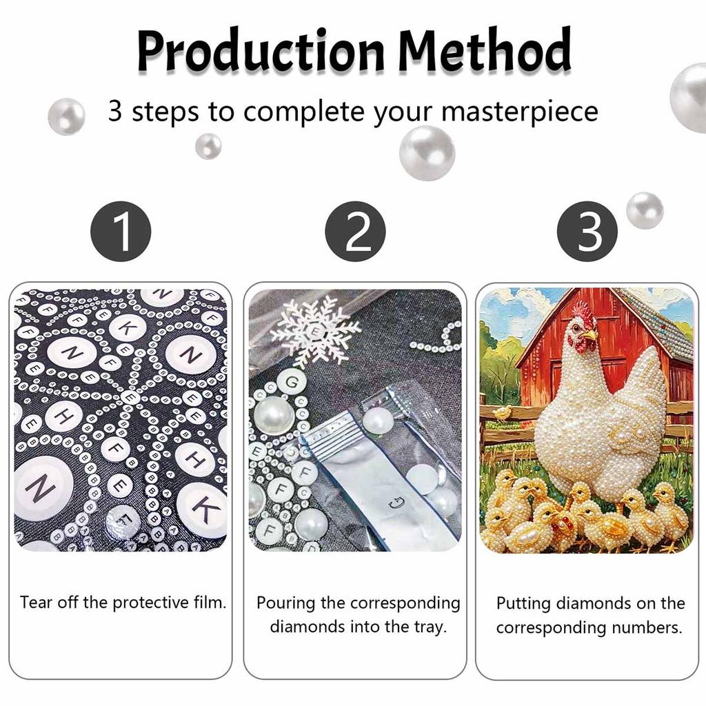 DIY Colorful Pearl Diamond Painting Hen And Chicks Kit Pearl Decoration Office Wall Decor
