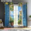 2pcs   spring summer Curtains Mediterranean View Lemon Open Sheer Curtains Versatile Polyester Fabric Decorations For Home Use