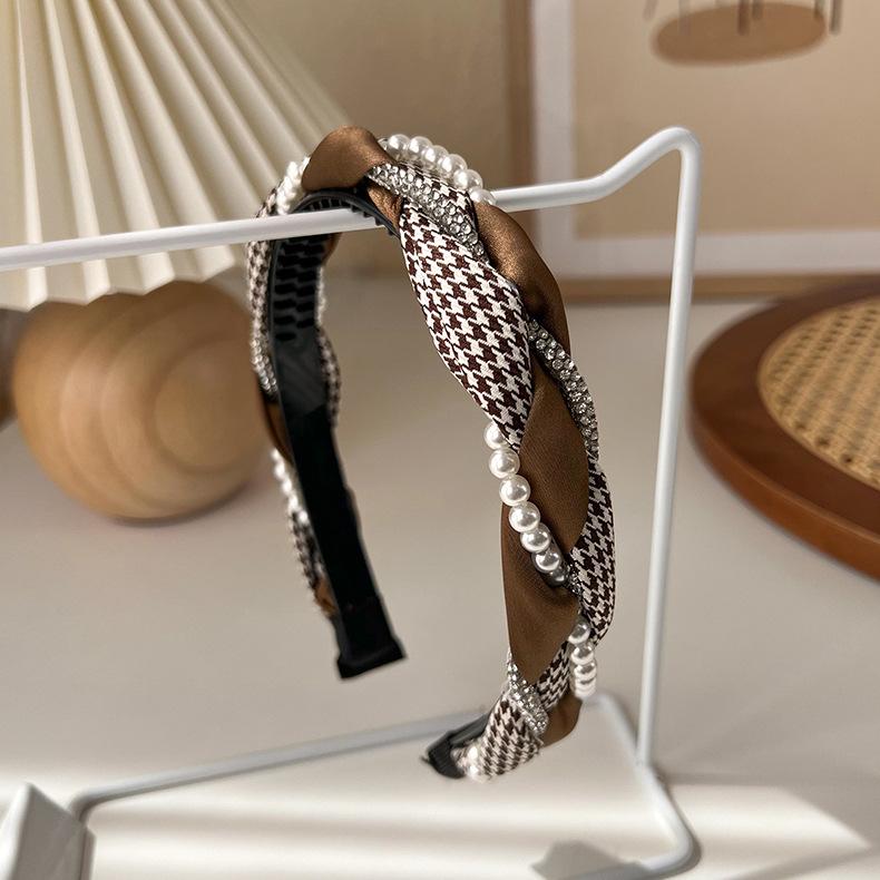 Autumn/Winter Fashion Brown Color Headbands Sponge Wide Crystal Hair Bands for Woman Temperament Hair Hoop Hair Accessories