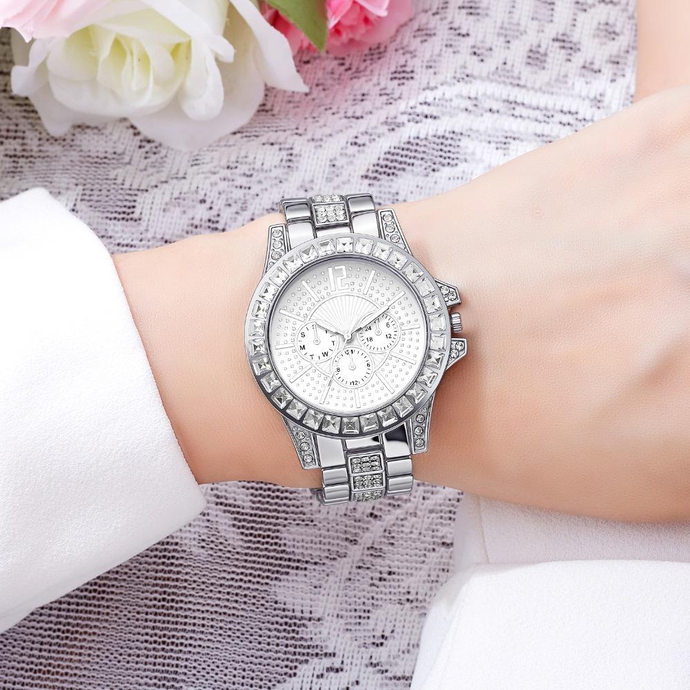 Браслет Кварцевые Часы Женские Хрустальные Стразы Наручные Часы серебряный