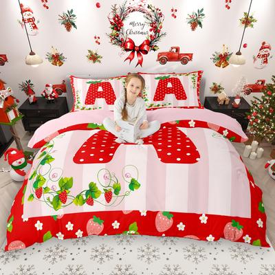 Homewish Girls Xmas Monogrammed Duvet Cover Set 2pcs/3pcs, Christmas Personalized Letter Bedding, Happy New Year Gifts Bed Set