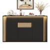 Sideboard/chest of Drawers, with 3 Doors, 1 Drawer and Adjustable LED Lighting – In Black with Natural Wood Grain, 140×40×82cm