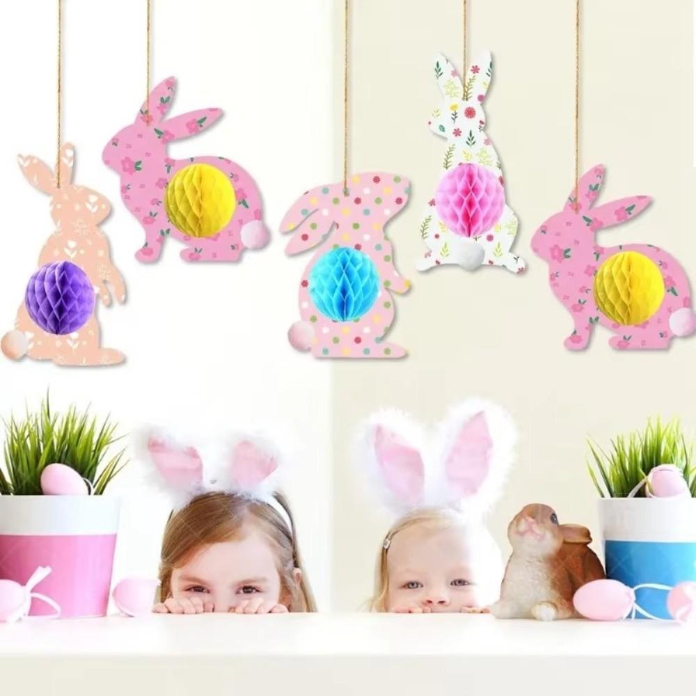 4Pcs 3D Honeycomb Paper Decoration Colorful Design Easter Ornament Hanging Paper Decoration Handmade Paper Egg Ball