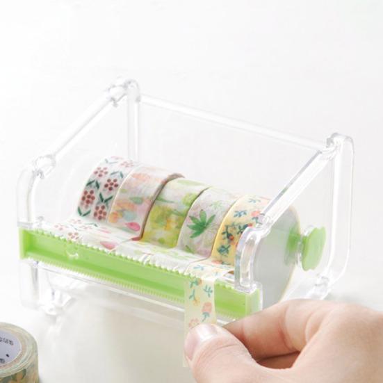 Washi Tape Dispenser with Cutter Desktop Multi Washi Tape Roll Holder Transparent Masking Tape Organizer for Office Home School
