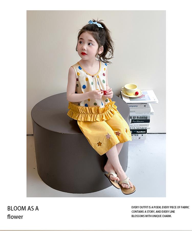 Girls' Colorful Polka Dot Vest & Star Pants Set - 2026 Summer Casual Outfit