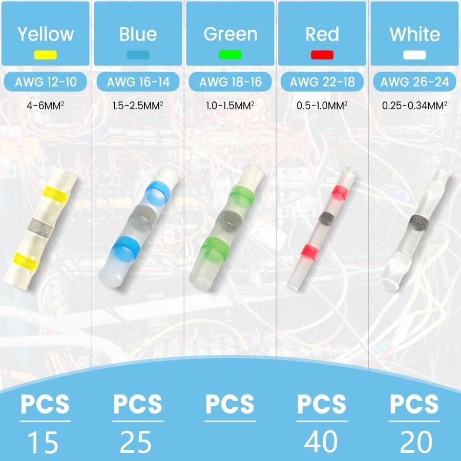 100 Pieces Solder Seal Wire Connector Kit Home Appliance Repair Car Motorcycle Marine Heat Shrinkable Butt Connector Insulat