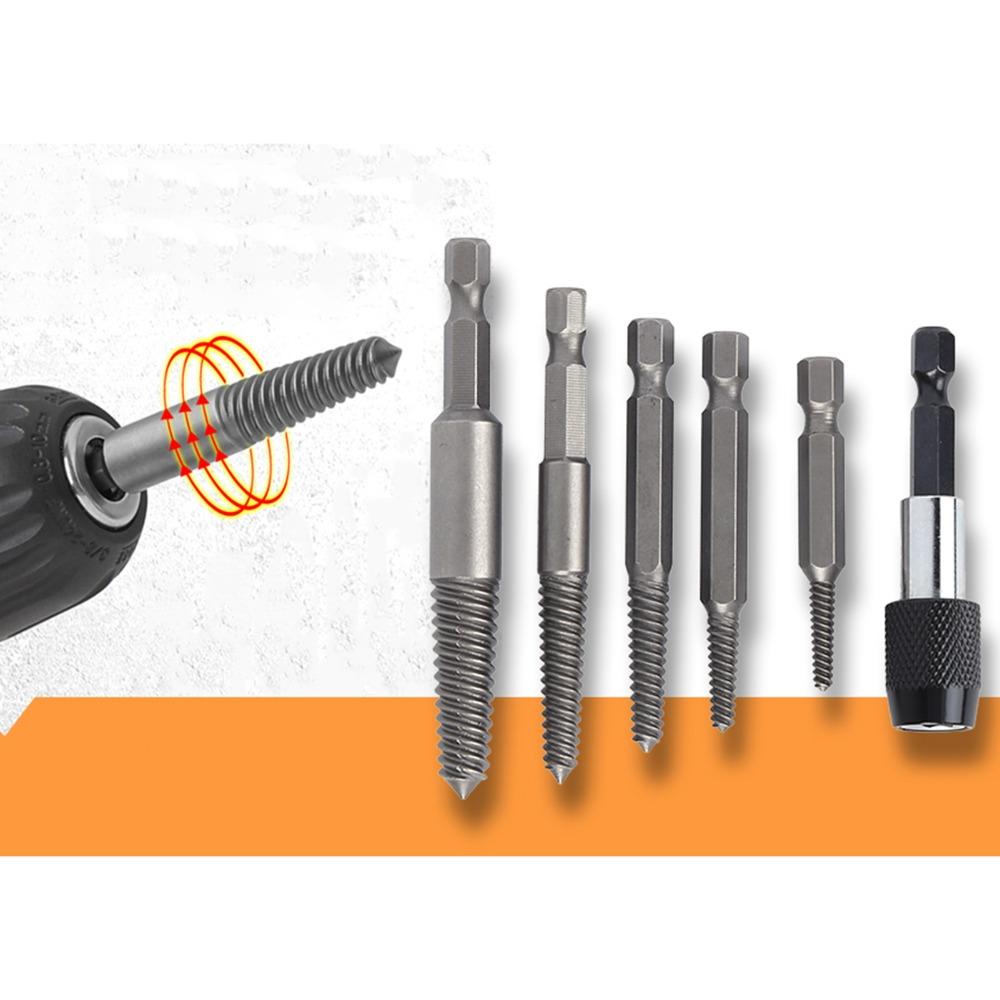 6 Pcs 1/4 Inch Hex Shank Screw Extractor Set With Adapter Broken Screw Extractor  Mechanical Repair