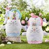 Lovely Rabbit Fabric Basket Plush Striped Rabbit Easters Basket With Plush Accent for Eggs Hunts and Home Decors