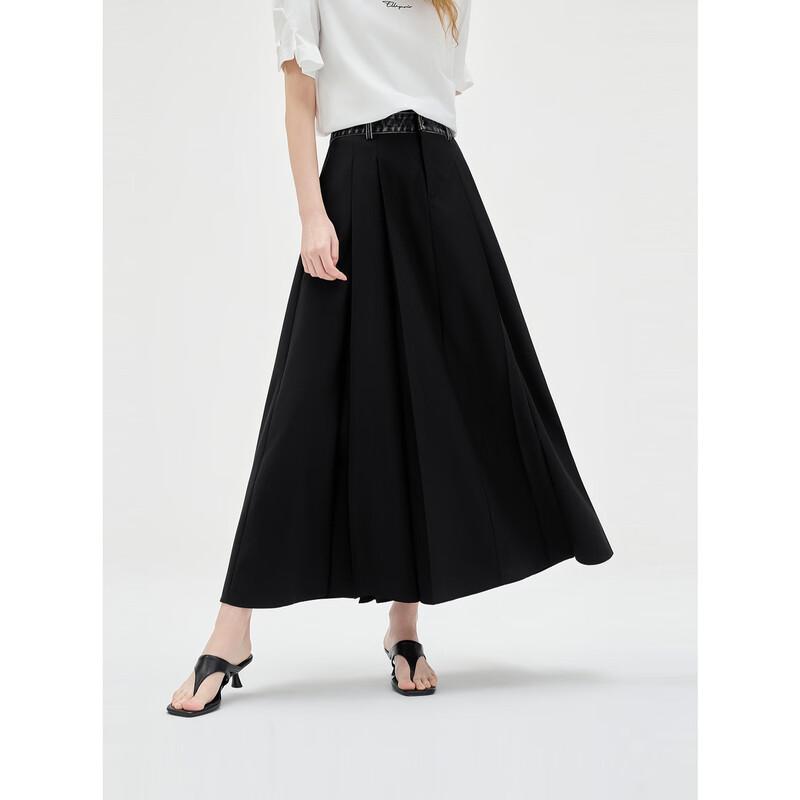 ELLE Women s Black Patchwork A-Line Midi Skirt M