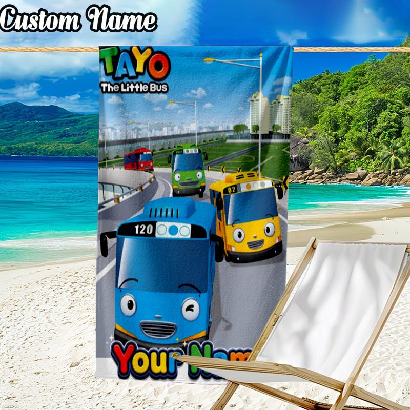 Custom Name Adventure Mateo Little Bus Beach Towel - Soft, Ultra-Absorbent Microfiber, Lightweight, Perfect for Beach, Parties, Travel, Camping