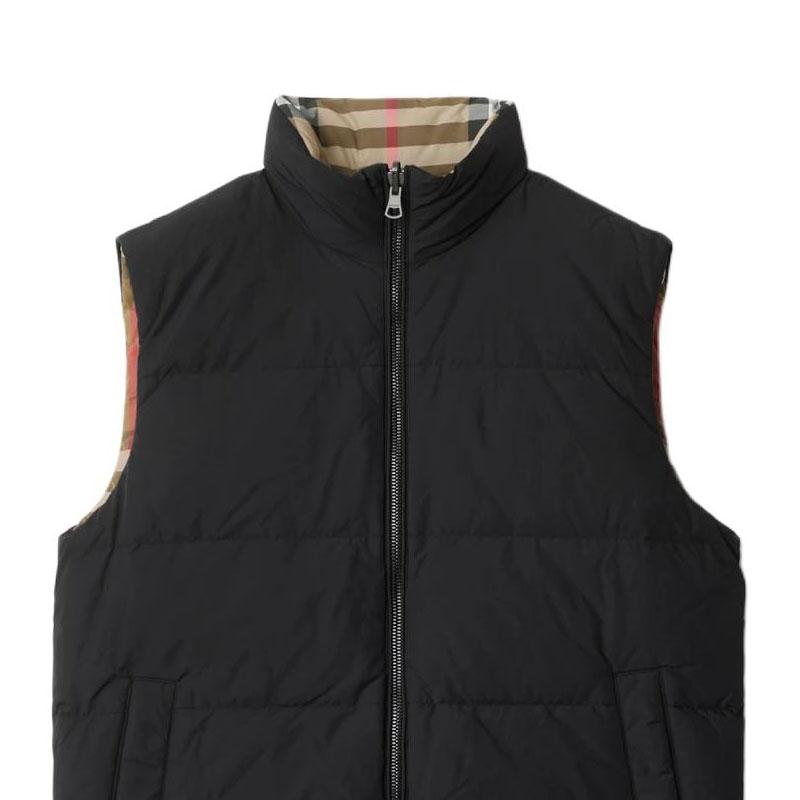 Burberry Down Vests Men's Black Stand Collar Moderate Straight Fit 81052301