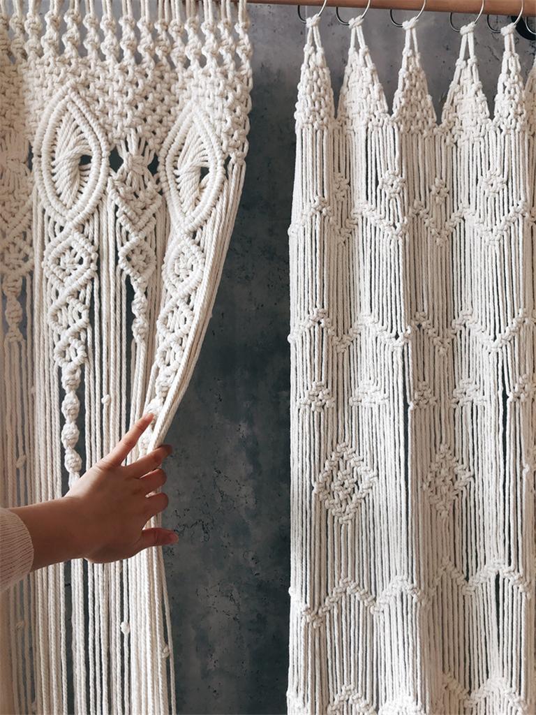 Hand-woven Bohemia Macrame Cotton Door Window Curtain Tapestry Wall Hanging Art Tapestry Wedding Backdrop Tapestry Decoration