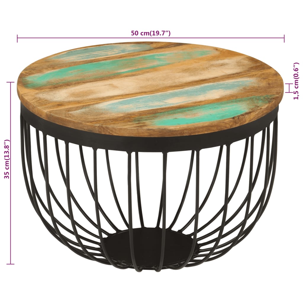 Coffee Table Ø50x35 Cm Solid Reclaimed Wood and Steel