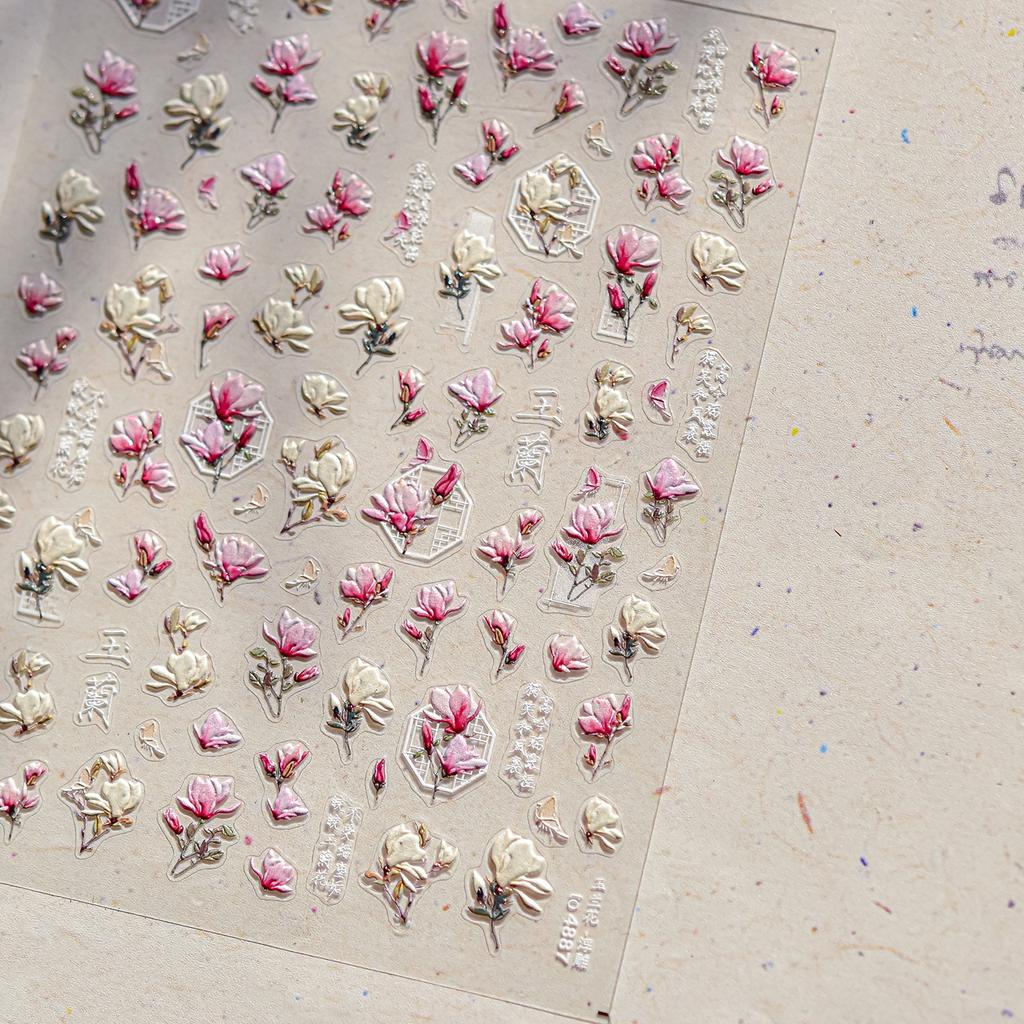 1pcs 5D Bronzing Shininy Pink Sakura Nail Art Stickers Flower Self-Adhesive Nail Decorations Decals Accessories