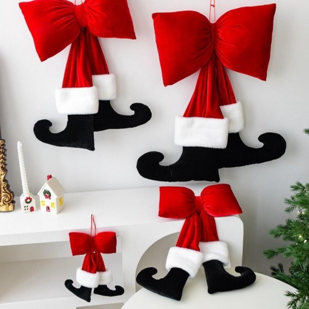 Red Christmas Bowknot Pendant DIY Decorations with Feet Bow Hanging Ornaments Large Reusable Velvet Bow Knot Wedding