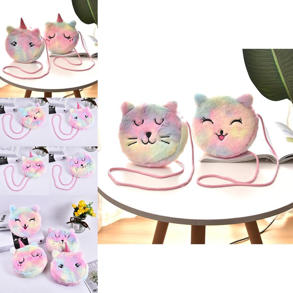 Trendy Big Eyed Unicorn Plush Crossbody Bag Stylish Round Shoulder Pouch