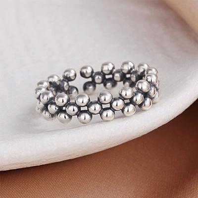 925 Silver Creative Glossy Round Bead Ring Retro Exquisite Geometric Personality Opening Party Jewelry