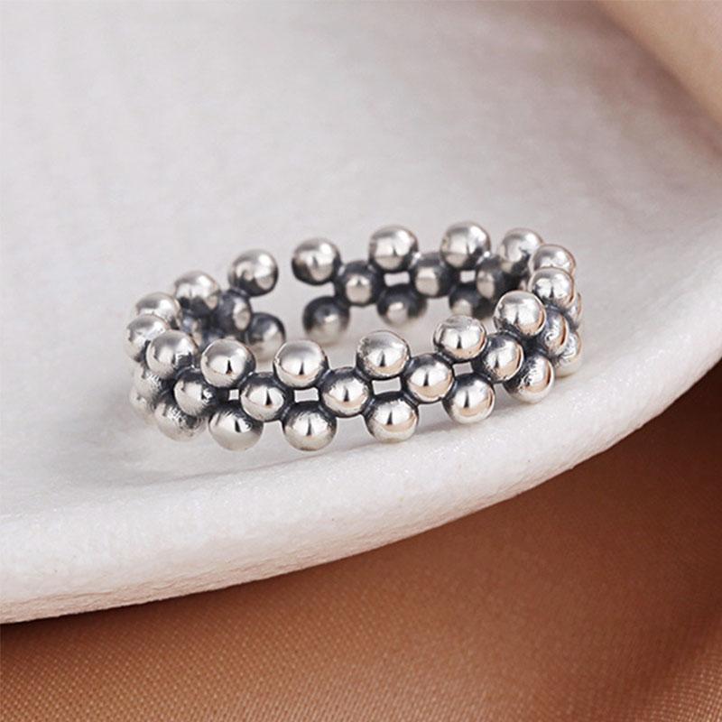 VENTFILLE CopperCreative Glossy Round Bead Ring Retro Exquisite Geometric Personality Opening Party Jewelry