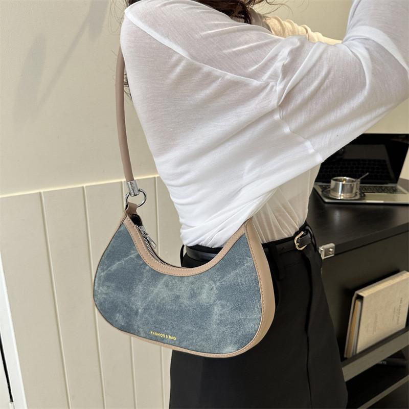 Stylish Cowhide Fabric Underarm Bag For Women In Trendy Black White Pink And Blue Colors