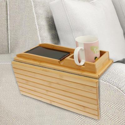 Sofa Tray Bamboo with Wood Remote Control Holder Folding Anti Slip Couch Armrest Cup Holder Detachable for Couch Storage