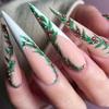 Christmas Holly Rhinestone Stiletto Nails - White Edge French Design, Long Lasting, Holiday Nail Art