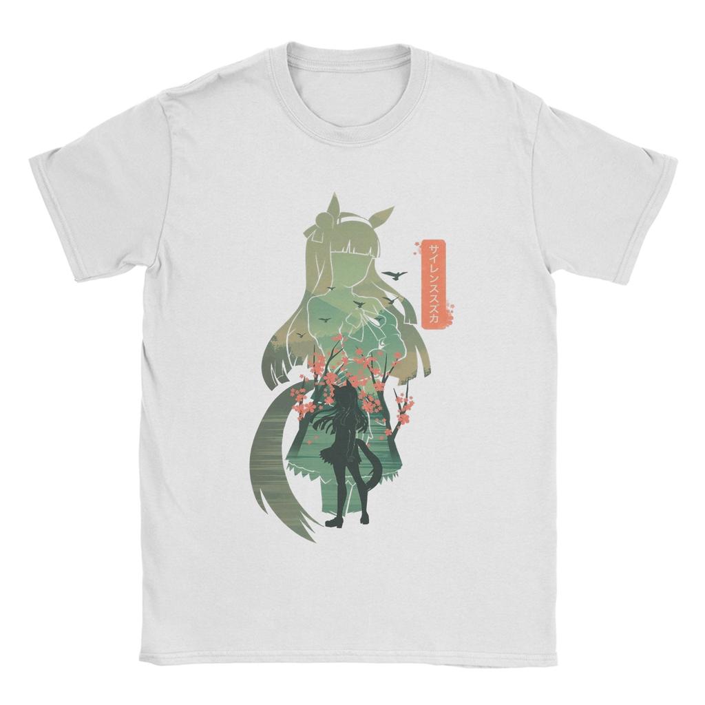 Silence Suzuka Uma Musume Anime Men T Shirts Funny Tees Short Sleeve O Neck T-Shirts Pure Cotton Graphic Printed Clothing